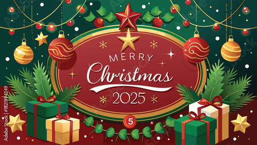 cheerful holiday scene with wrapped gift boxes and a beautifully adorned Christmas tree in the background..eps