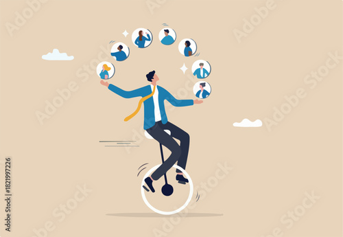 Talent or employee management, HR human resources to control staff, worker or discover new recruitment candidate concept professional businessman manager juggling employees to choose winner candidate.