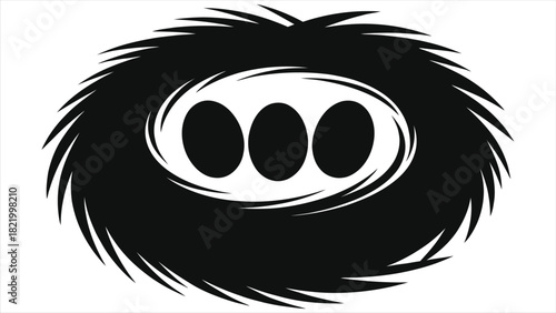 Black Bird Nest with Eggs Silhouette Vector Isolated on White Background – Spring Season Nature Symbol, Minimalist Nest Logo, Easter Woodland Wildlife Art for Seasonal or Decorative Use