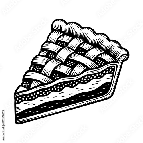 Illustration of a delicious pie slice with lattice crust for cookbooks and food blogs vector art hand drawn isolated on white