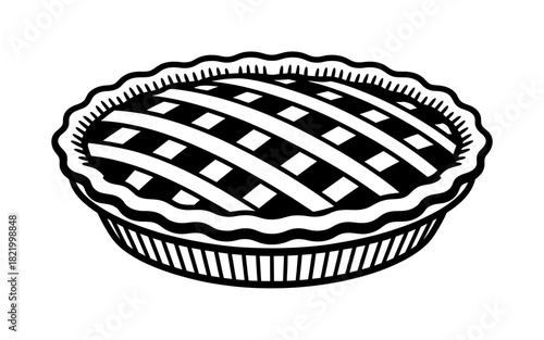 Detailed Illustration of a Classic Pie with Lattice Crust Ready for Baking or a Delicious Dessert Celebration Design
