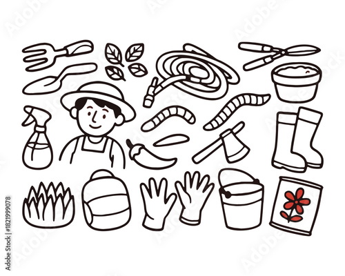Hand-drawn food and drink doodle icons set with bread, pizza, coffee cup, cake, and burger vector illustrations for kitchen or restaurant design pattern