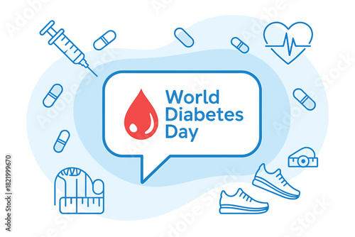 World Diabetes Day Awareness Illustration Promoting Healthy Lifestyle and Medical Management with Diabetes Education