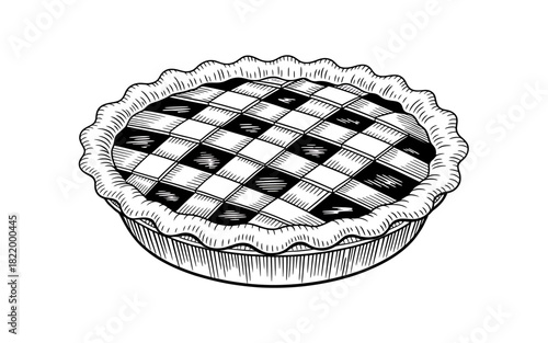Classic Homemade Pie Vector Illustration with Checkered Crust and Detailed Fillings for Baking Enthusiasts