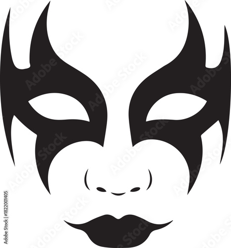 Dramatic black face paint design on white background
