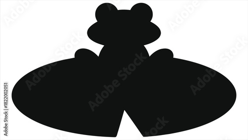 Cute frog on lily pad silhouette. Simple black and white vector icon of an amphibian in a pond. Spring season animal illustration for logo or nature design