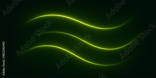 Elegant green neon light trails on a dark background for modern design