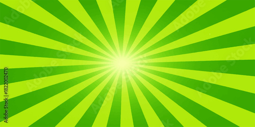 Green sunburst background with radiating rays for summer or nature themes
