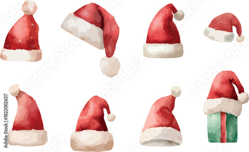 watercolour adorable set of Santa hats Christmas vector