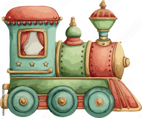 watercolour adorable train toy Christmas vector