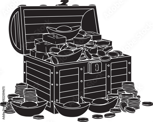 Open treasure chest overflowing with gold coins and jewels