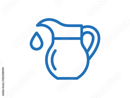 Blue outlined pitcher with a single water drop on a white background