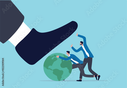 ESG, Environmental, social and corporate governance, protect the world or sustainability and responsibility concept, people corporate men together help protect the wold from bad guy destroying stomp