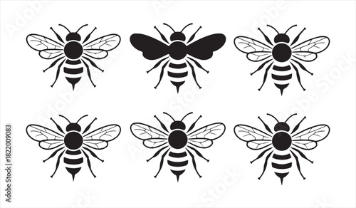 Detailed Black Bee Silhouettes for Nature, Insect, and Farm-Themed Artwork