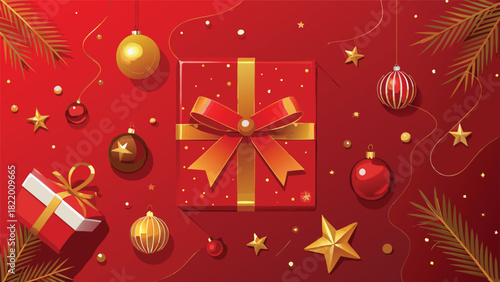 Christmas-themed background featuring colorful gift boxes surrounded by a festive garland..eps