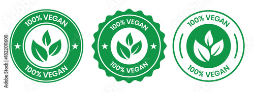 Vegan food icon set badge sign. Bio, Ecology, Organic logos and badges, label, tag. Green leaf on white background. Vector illustration. Vegan food logo, label, sign, badge, symbol, banner.