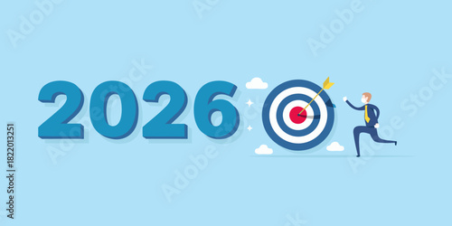 2026 business goals and target achievement with running businessman