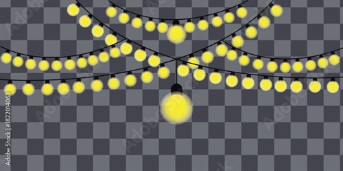 Christmas Warm Yellow Festoon Lights on Transparent Background
