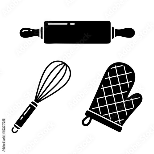 Christmas Baking and Kitchen Utensils Three Icon Silhouette Set