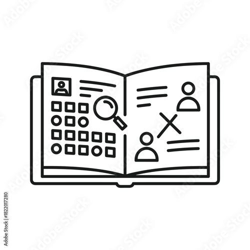 Hr job application process icon: search, selection, rejection