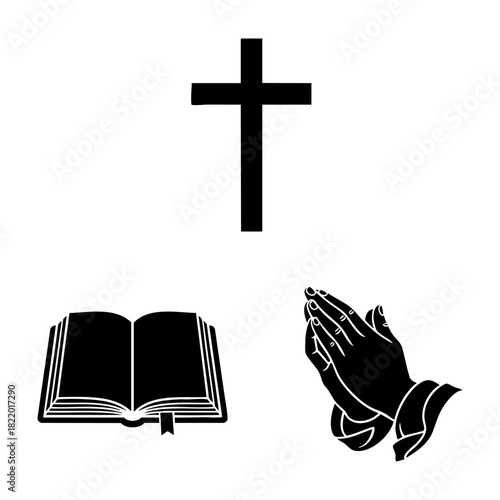 Christian Religious Symbols and Church Three Element Silhouette Set