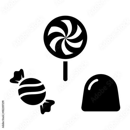 Assorted Christmas Candy and Sweets Three Icon Silhouette Vector Set