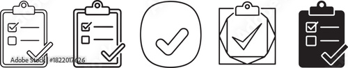 Checklist and checkmark icons collection for task completion, survey validation, and approval symbols in business and digital design Vector