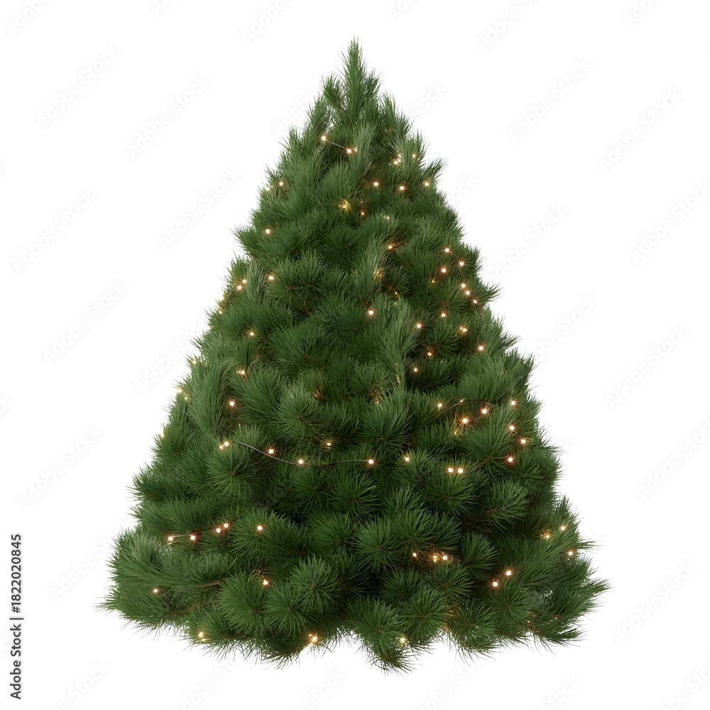 Fototapeta premium Christmas tree decorated with warm lights isolated on white background