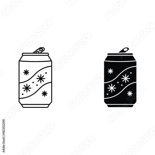 Two soda cans one outline and one filled silhouette with snowflake pattern