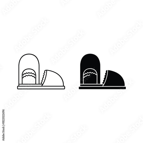 Simple line art and silhouette icons of comfortable house slippers