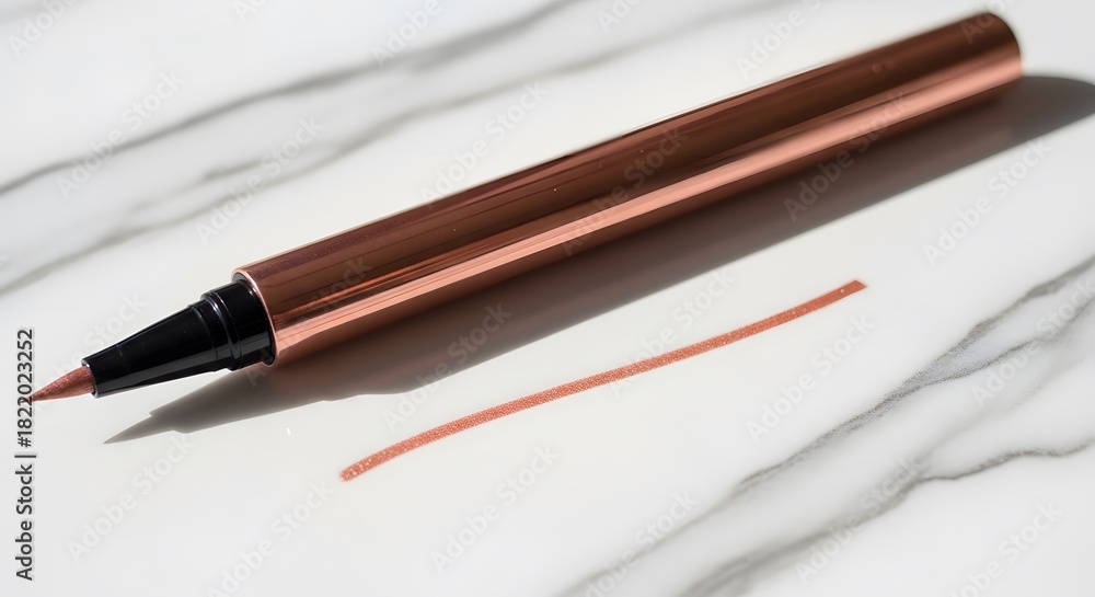 Naklejka premium Metallic Rose Gold Eyeliner Free Mockup – Minimalist Precision Liner Pen Product Scene