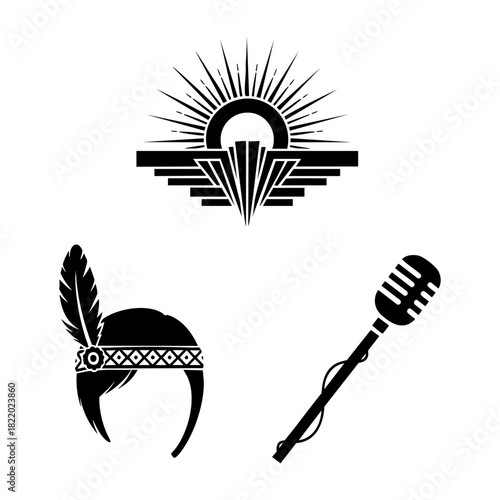 Retro 1920s New Year Elements Art Deco Flapper Three Silhouette Set