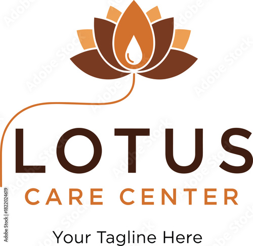 Lotus Care Center logo—lotus flower, droplet symbol, curved line, and customizable wellness branding