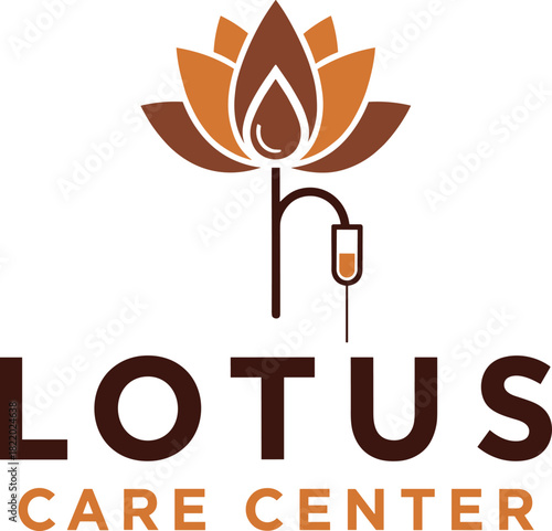 Lotus Care Center logo—lotus flower, IV drip stand, organic droplet, and warm medical branding