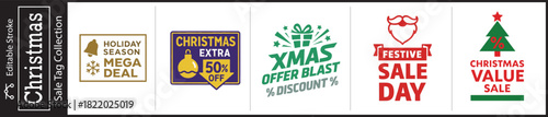 Festive Christmas sale tag collection for holiday deals and promotions offering extra savings and discounts for festive season promotions and marketing