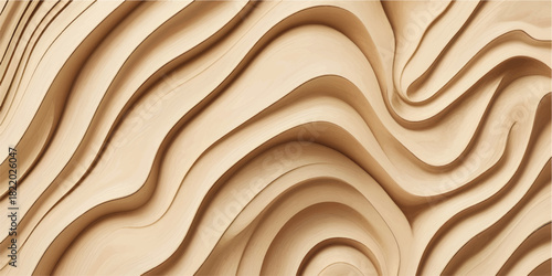 Smooth chocolate and cream milk wave illustration on brown wood texture backdrop