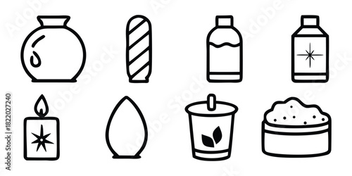 Spa and wellness line art icons for relaxation and beauty