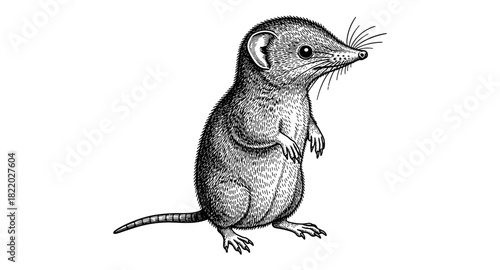 Detailed shrew in vintage etching style