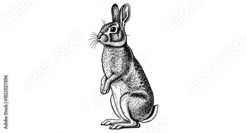 Detailed hand-drawn rabbit in vintage style perfect for nature and wildlife designs