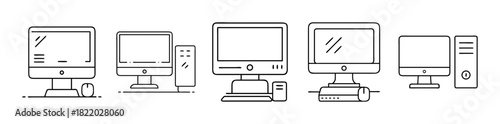 Desktop computer line icons set. outline vector images.