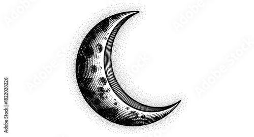 Vintage moon design with detailed engravings and shadows