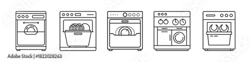 Set of dishwasher icons linear style vector design