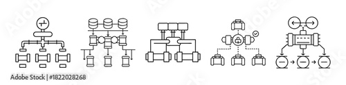 Outline icons of industrial flow systems and process