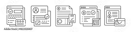 Business financial administrative document line icon set