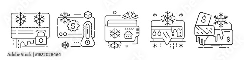 Hvac service cold temperature and freezing line icons