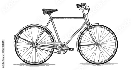 Detailed bicycle line art design with vintage touch