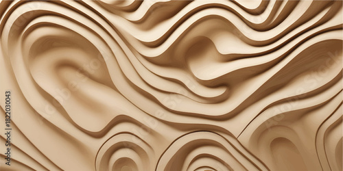 Seamless chocolate brown fabric texture with golden fluid wave pattern wallpaper design