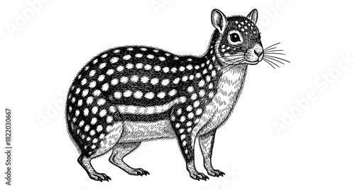 Intricate animal drawing of a spotted agouti in vintage style