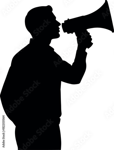 Man silhouette shouting megaphone announcement