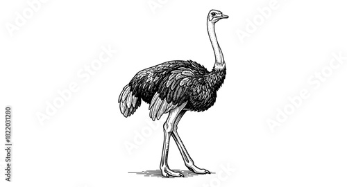 Detailed ostrich sketch in classic black and white style